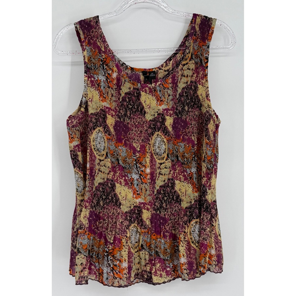 Essentials by Milano Woman Sz 1X Purple Orange Abstract Plisse‎ Pleated Tank Top